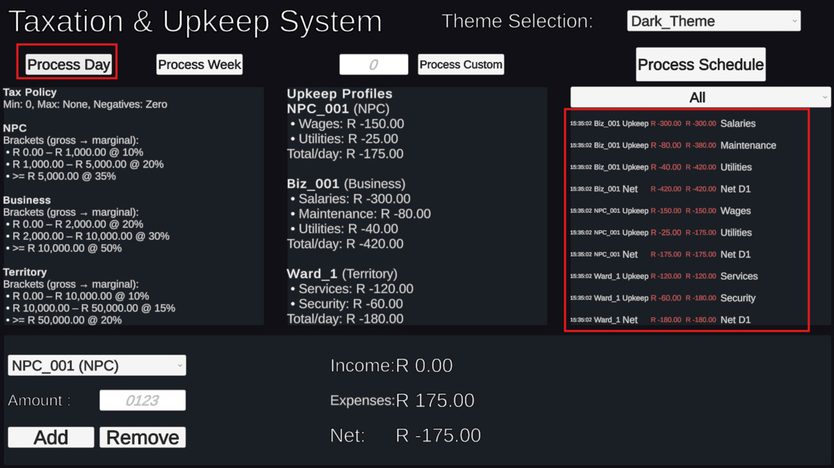 Taxation & Upkeep System