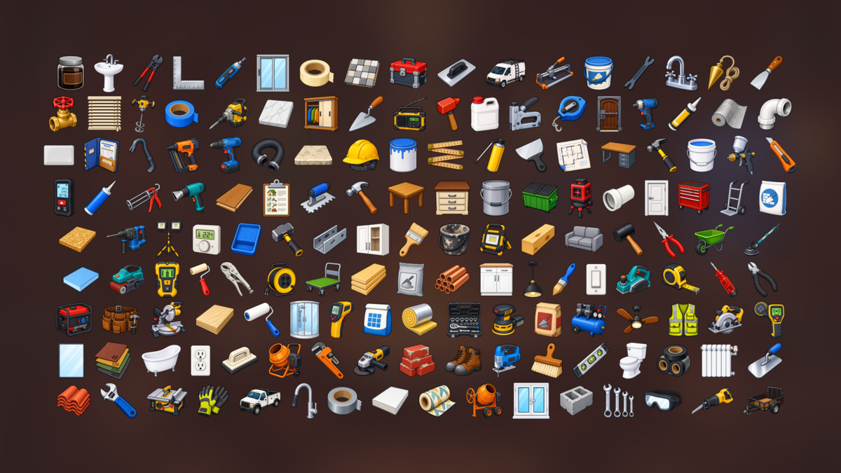 Home Renovation Construction Repair Tools Building Materials Icons Pack