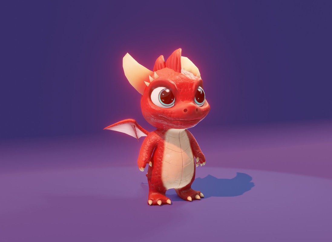 Cartoon Red Baby Dragon 3D Model & 5 Music Tracks & 36 Sound Effects (Built-in)