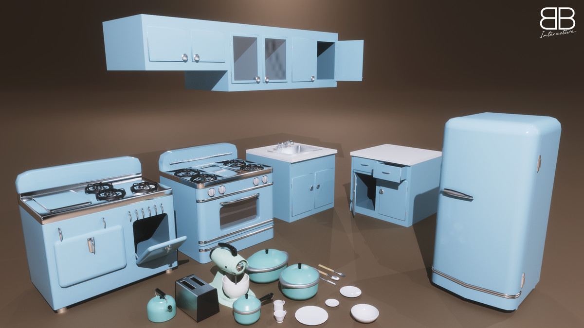 1950s Mid Century PBR Home Furniture and Props Pack Low Poly