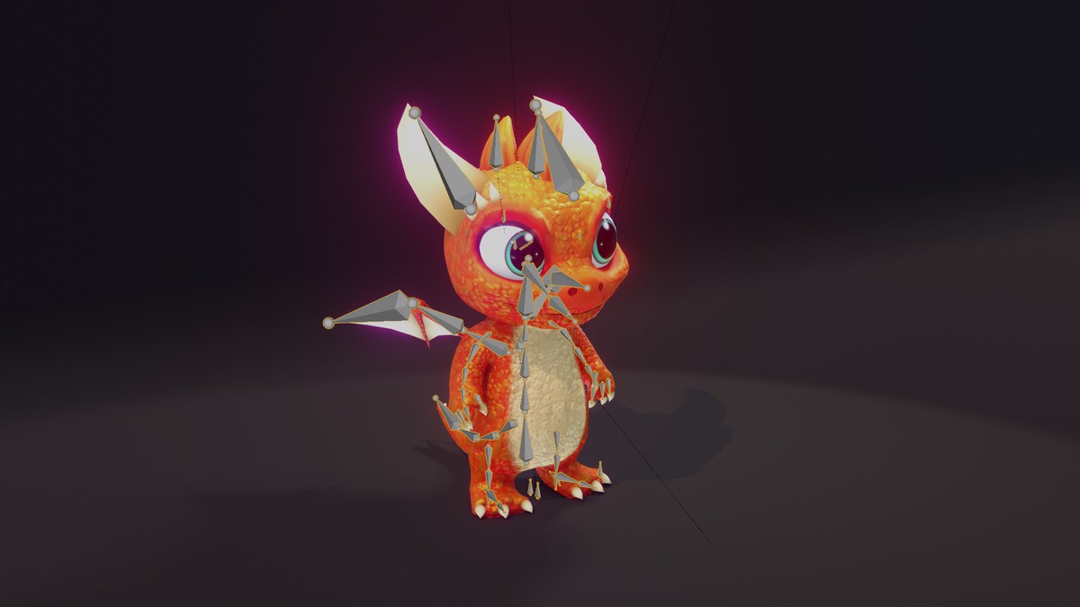 Cartoon Orange Baby Dragon 3D Model (Low-Poly, Game-Ready, Animated, Built-In)