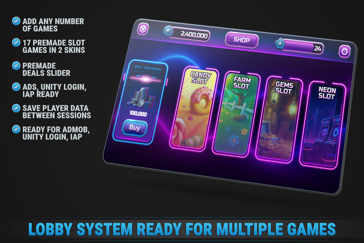 MK Slot Machine Kit • Modern Neon Casino Template