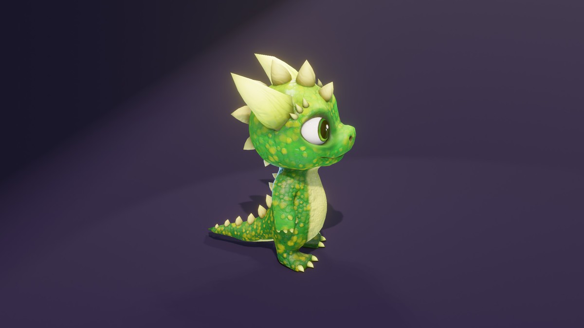 Cartoon Green Dinosaur 3D Model (Low-Poly, Game-Ready, Animated, Built-In)