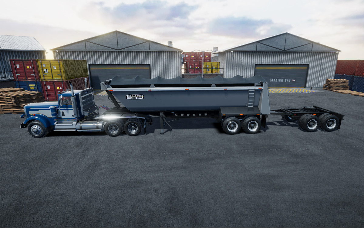 Semitruck with dump trailer