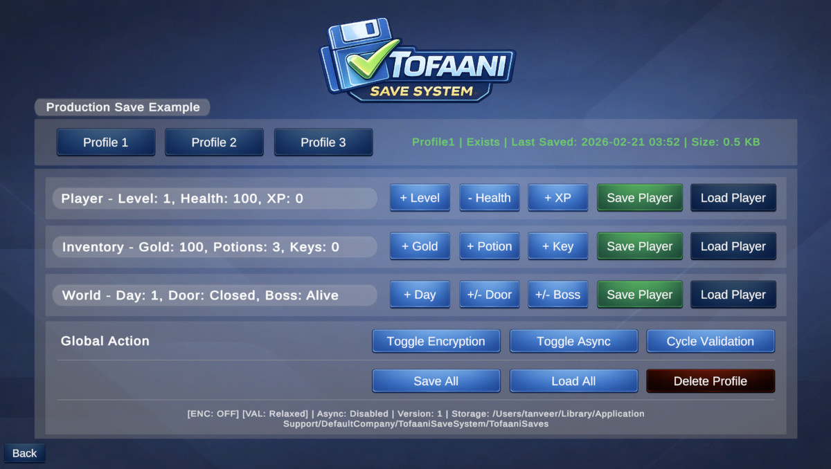 Tofaani Save System - Modular Save Framework for Unity