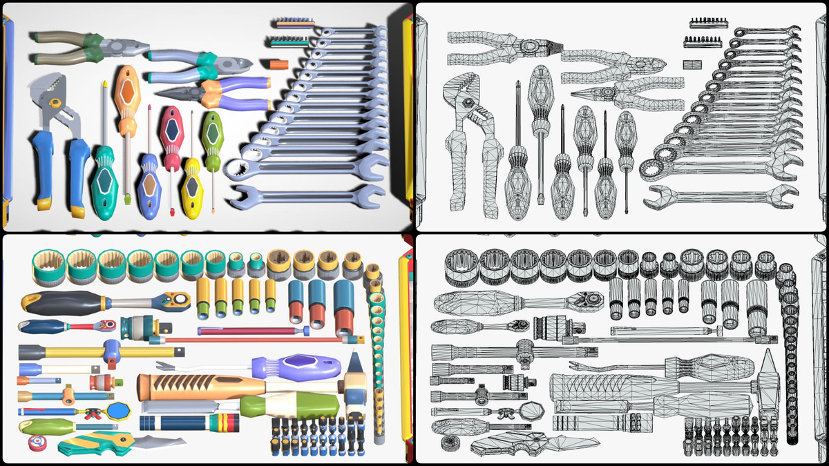 Industrial Toolkit Pack - 117 Lowpoly Toon Style Mechanical Tools Big Collection