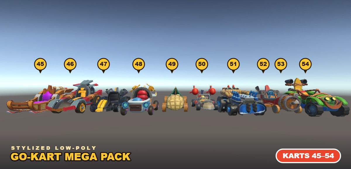 Stylized Low-Poly Go-Kart Mega Pack: 85+ 3D Vehicle Prefabs