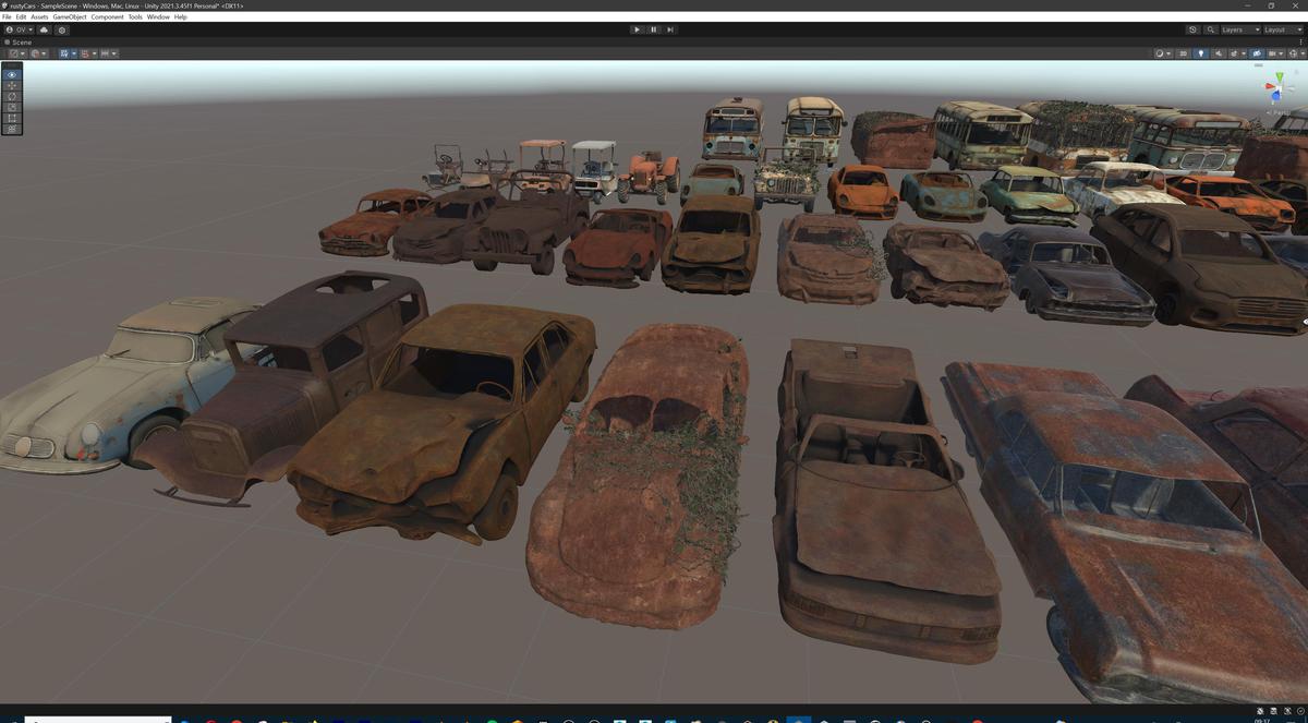 Old Abandoned Junk Rusty Vehicles 3d Game Ready Set (Car, Bus, Motorcycle, Bike)