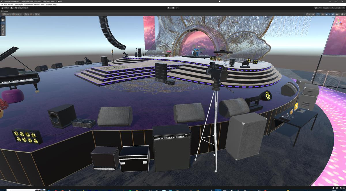 Diamond Concert Arena Stage Venue - Modular 3d Scene (with Piano, Drums, Guitar)
