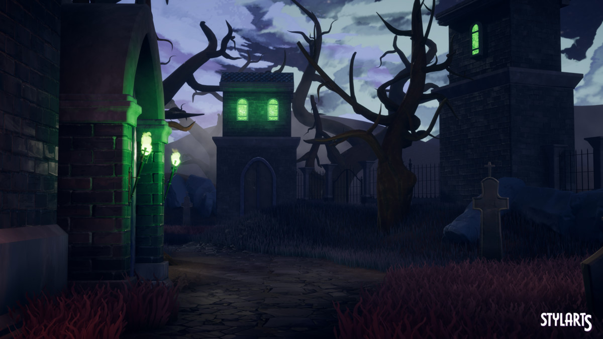 Stylized Spooky Cemetery Crypt