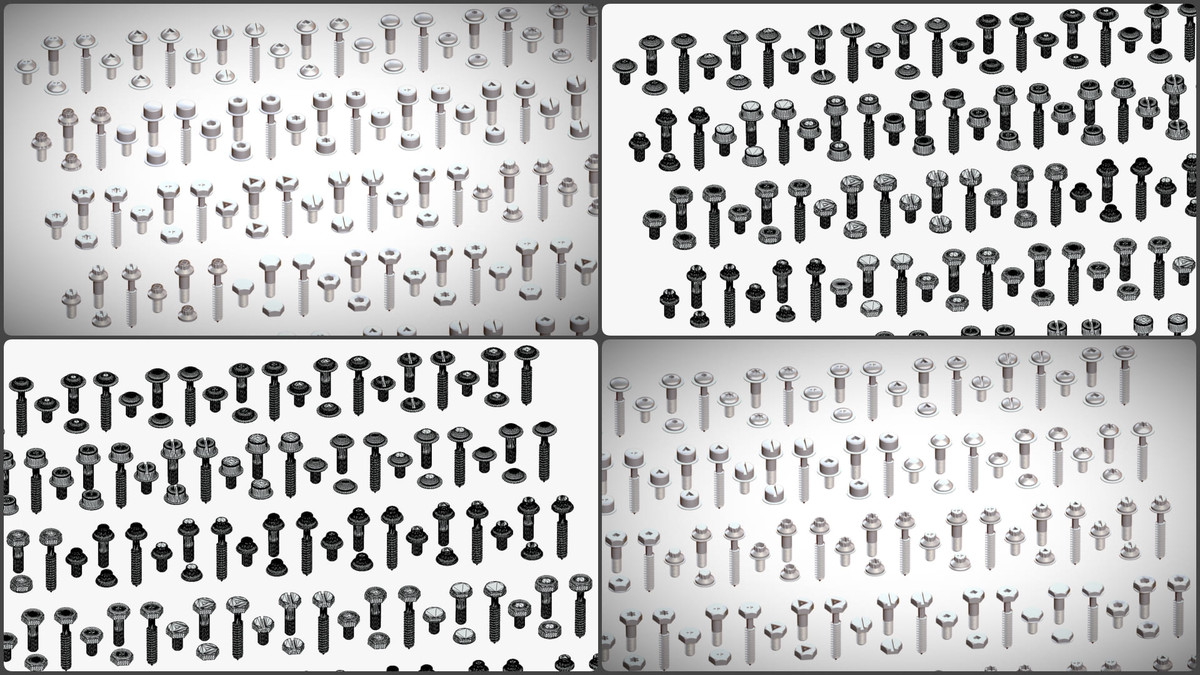 308 Bolt Screw & Head Pack - Low Poly Realistic Kitbash - Industrial Props Set