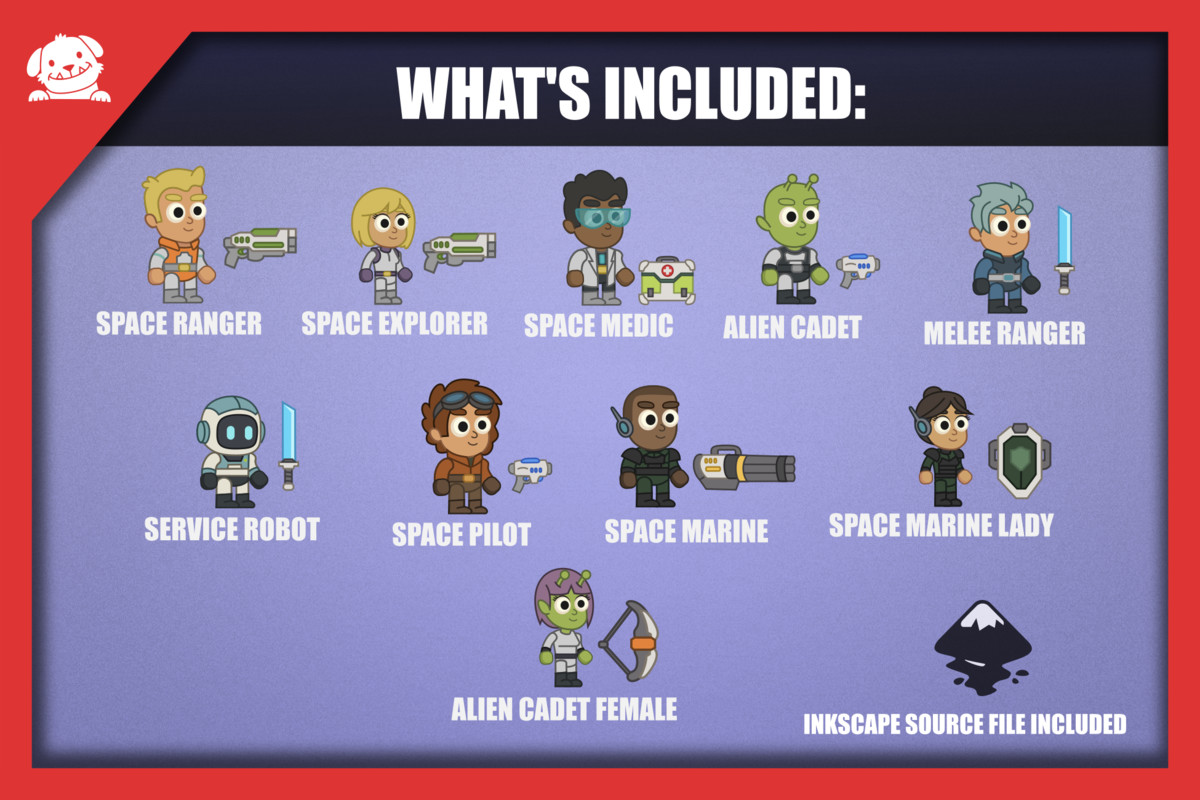 2D Cartoon Sci-Fi Space Characters