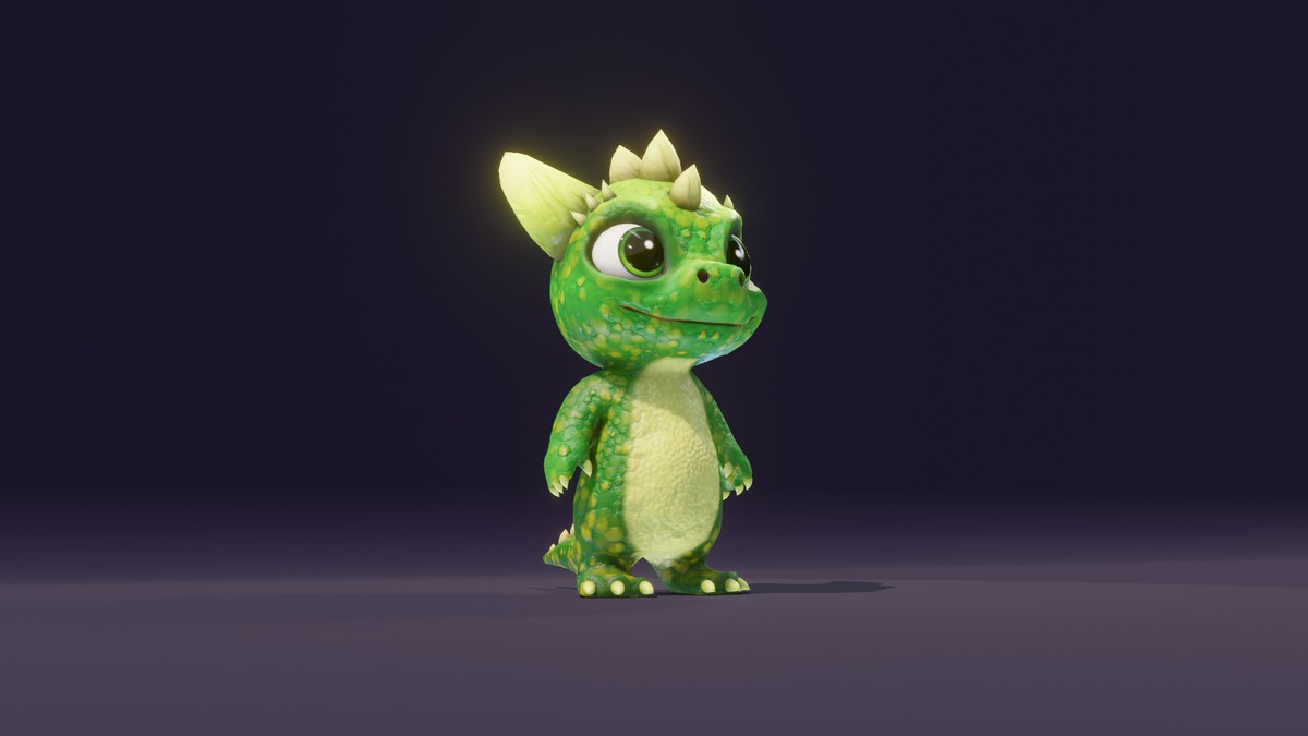 Cartoon Green Dinosaur 3D Model (Low-Poly, Game-Ready, Animated, Built-In)