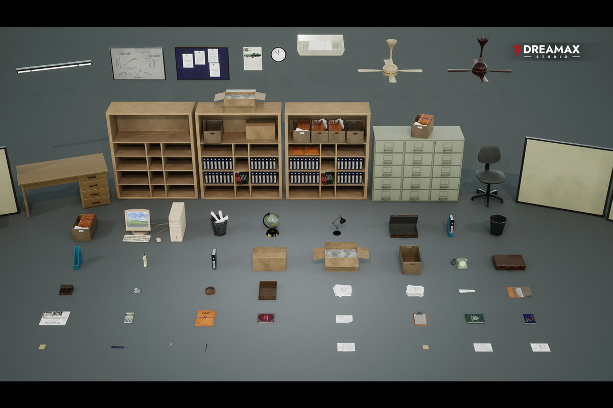 Retro Office Props - 90s Cubicle, Desk, Filing & Classic Workplace Assets