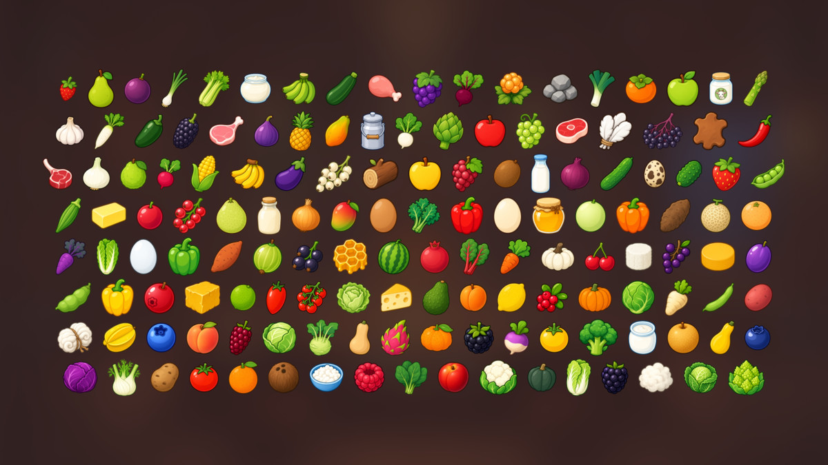 Farm Food Harvest Fruits Vegetables Meat Dairy Resources Icons Pack