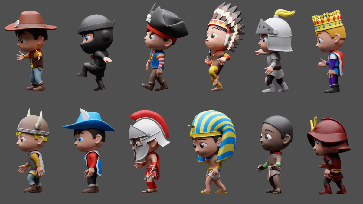 Cartoon kids 3 01 in warrior costumes