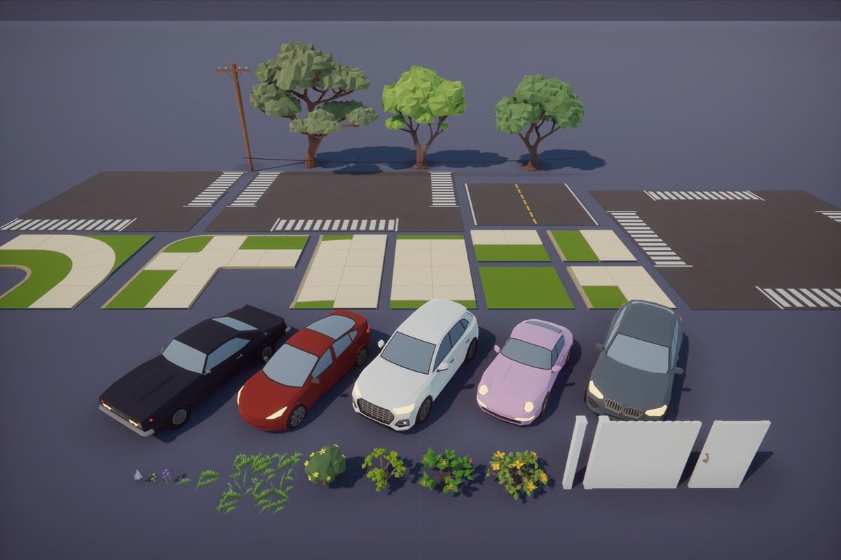 Low Poly Cartoon House Interior & Exterior