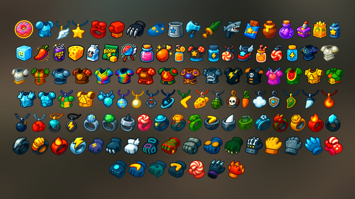 Cartoon Battle & Power-Up Items – Weapons, Gear, Consumables