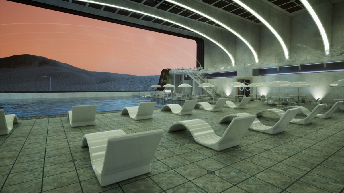 Futuristic Pool Lounge – Luxury Sci-Fi Environment