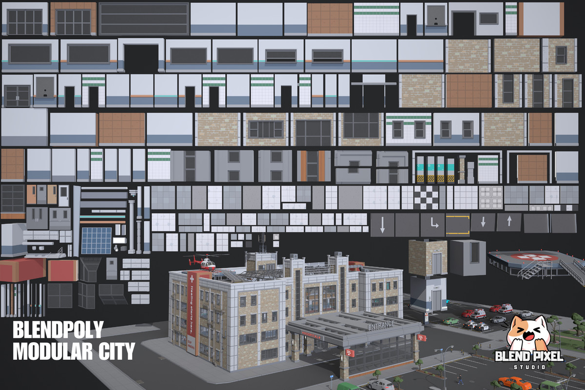 BlendPoly Modular City - Low Poly Assets