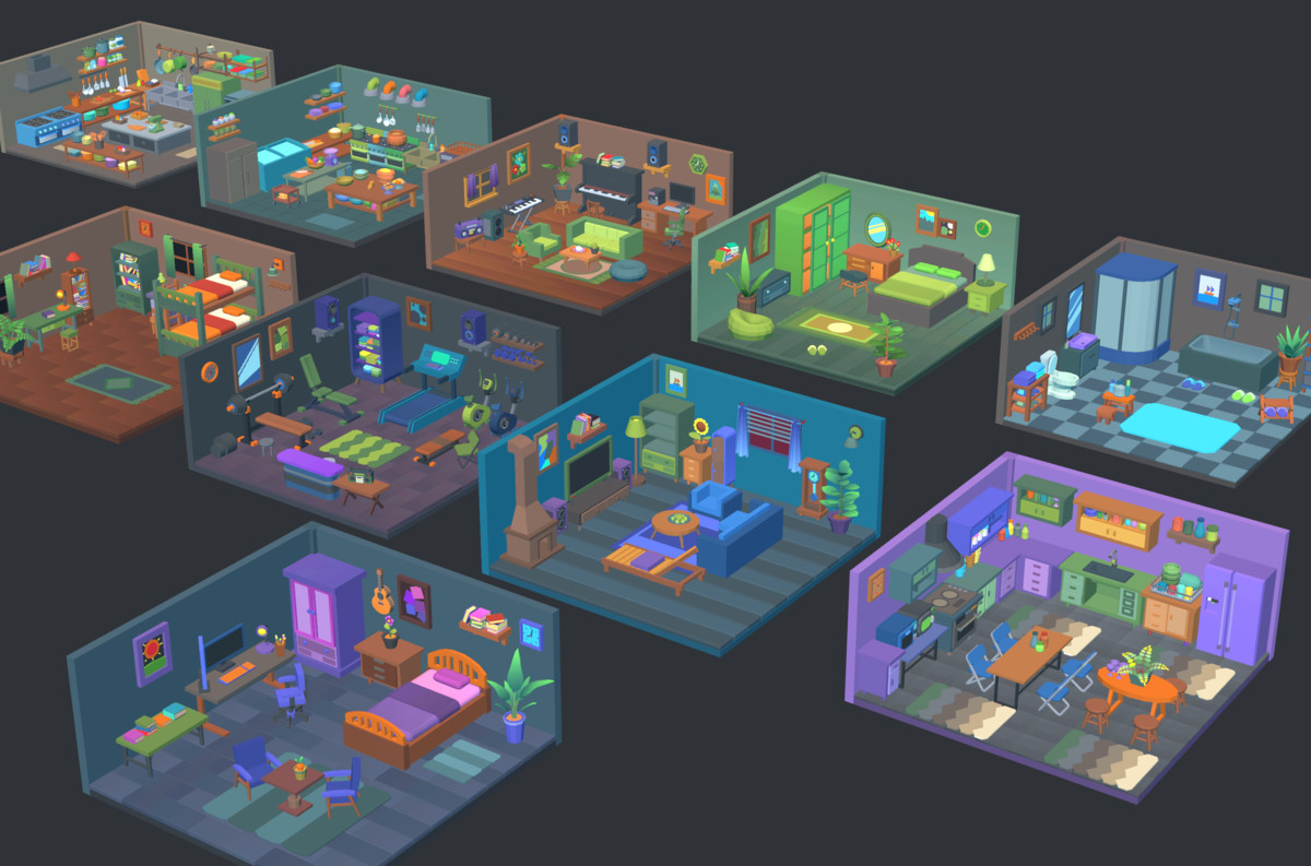 Cute Low Poly Furniture Pack - Colorful Interior Props