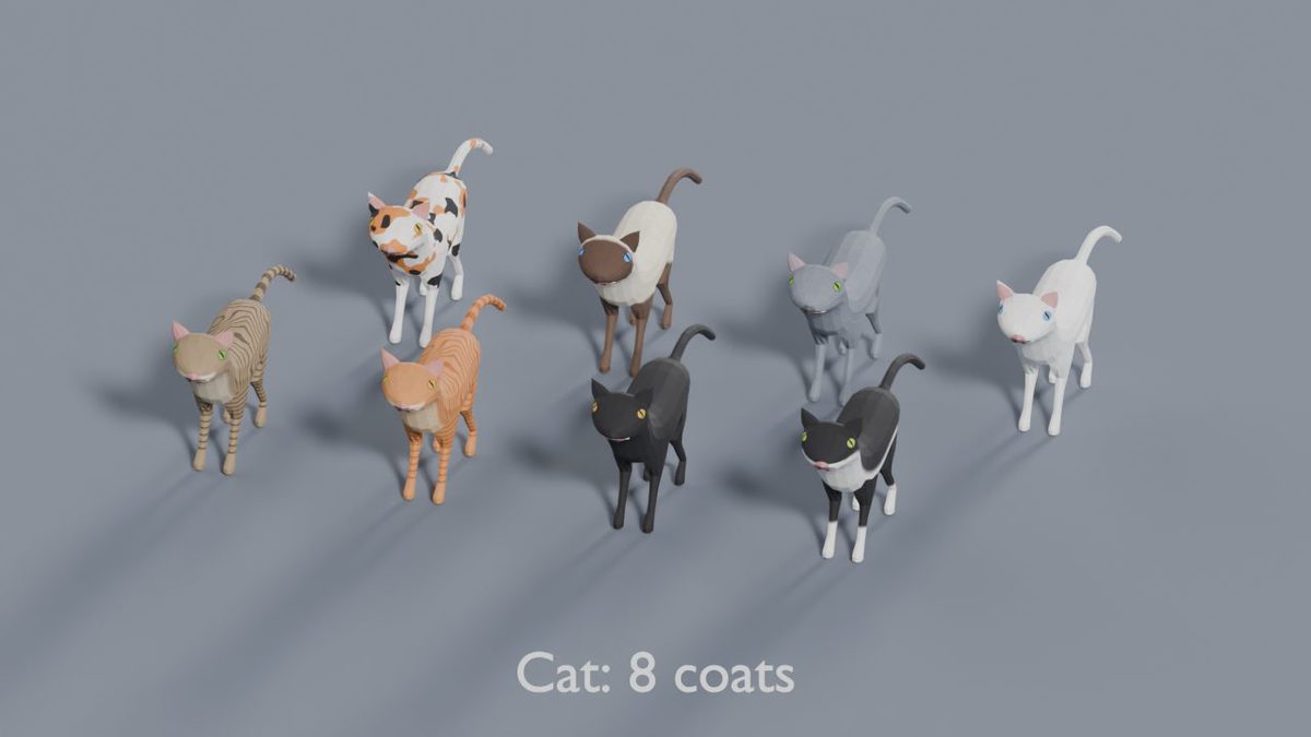 Animated Low Poly Animals Pack 2 | Fox, Cow, Cat, Pig & More | 112 Variants