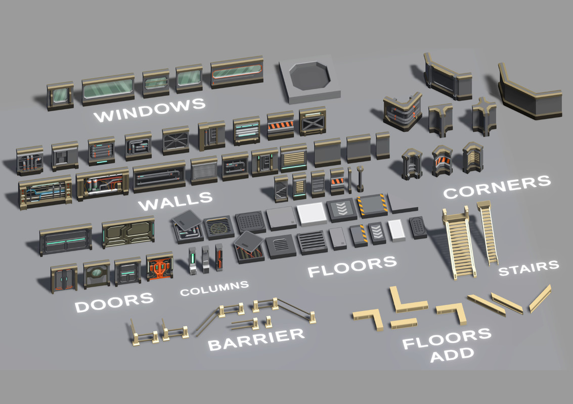 Low Poly Sci-Fi Modular Base / Cosmic Retro