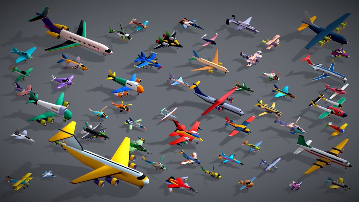 55 Stylized Airfield Vehicle Pack: Aircraft Plane Helicopter - Lowpoly Toon Kit