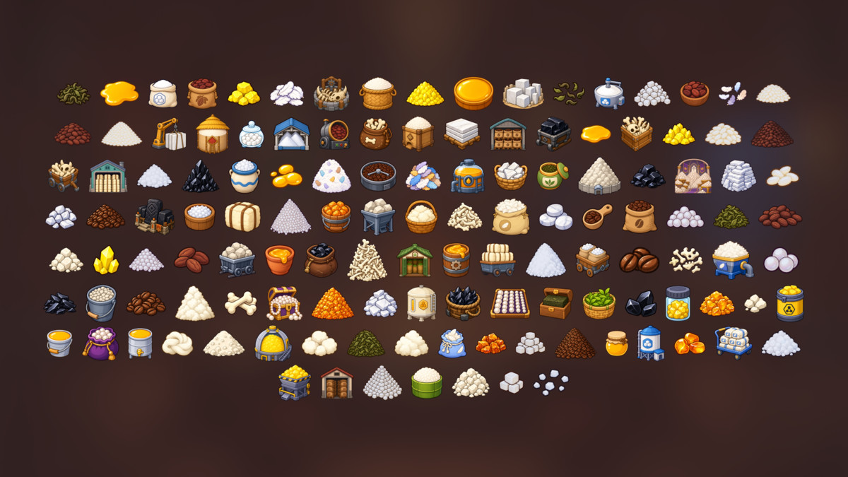 Natural Resources Minerals Crops Raw Materials Trade Goods Icons Pack