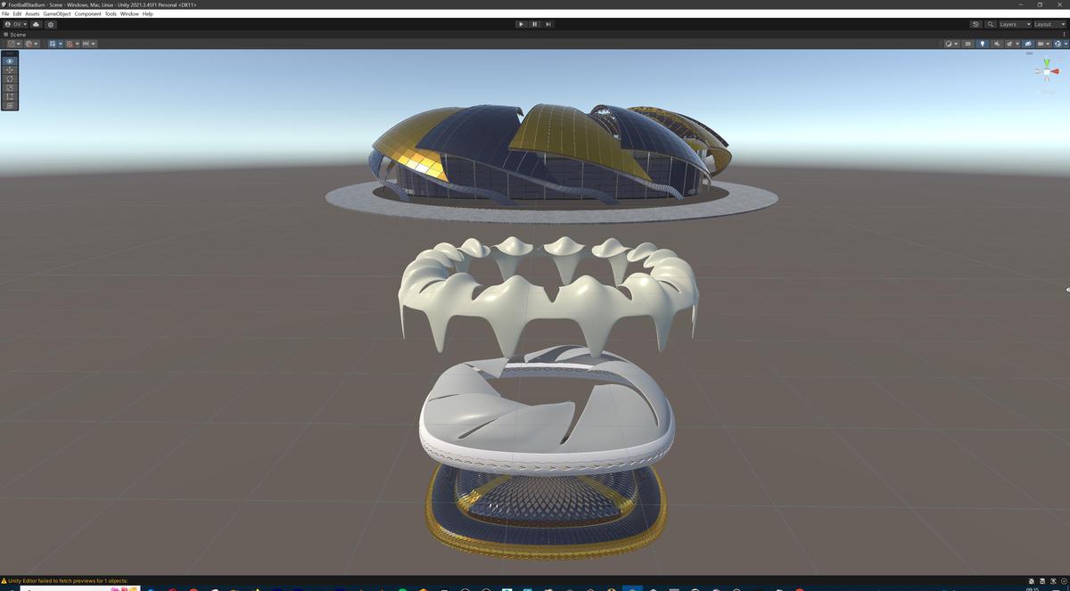 Modular Soccer Football Stadium Arena With 4 Roofs - Sport Environment 3d Level