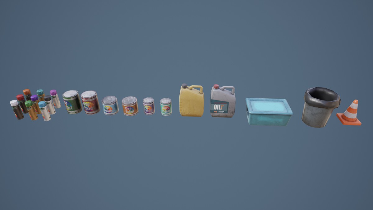 Garage-Autoservice Props Pack Low-poly 3D models Low-poly 3D model