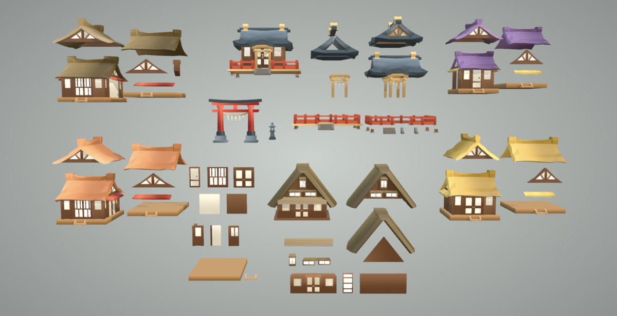 Japanese Rural Village - Low Poly 3D Models