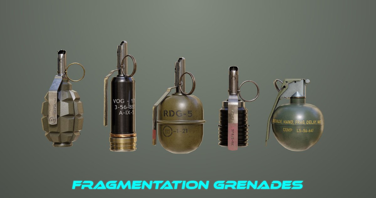 5 Fragmentation Grenades Single Mat URP HDRP Textures
