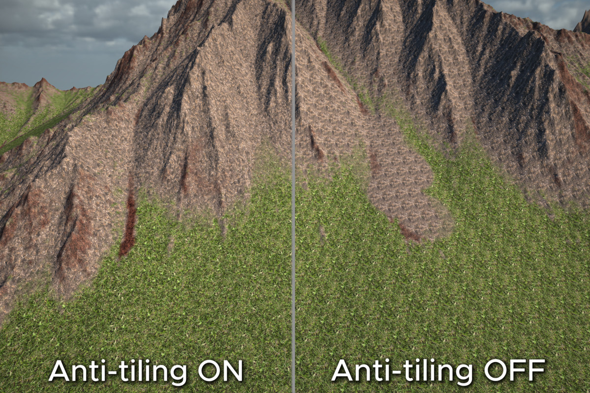 Stochastic Hex Anti-Tiling : Terrain & Mesh