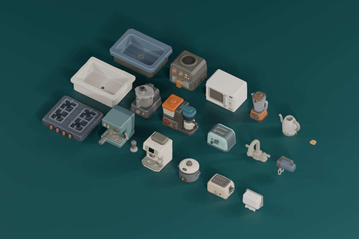 Low Poly Stylized Kitchen Bundle