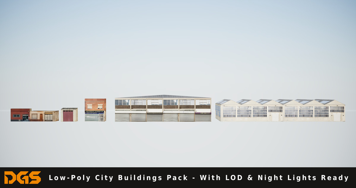 Low-Poly City Buildings Pack - With LOD & Night Lights Ready