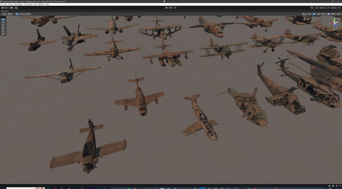Old Abandoned Junk Rusty Aircraft and Helicopter Set 3d Game Ready Modular Props