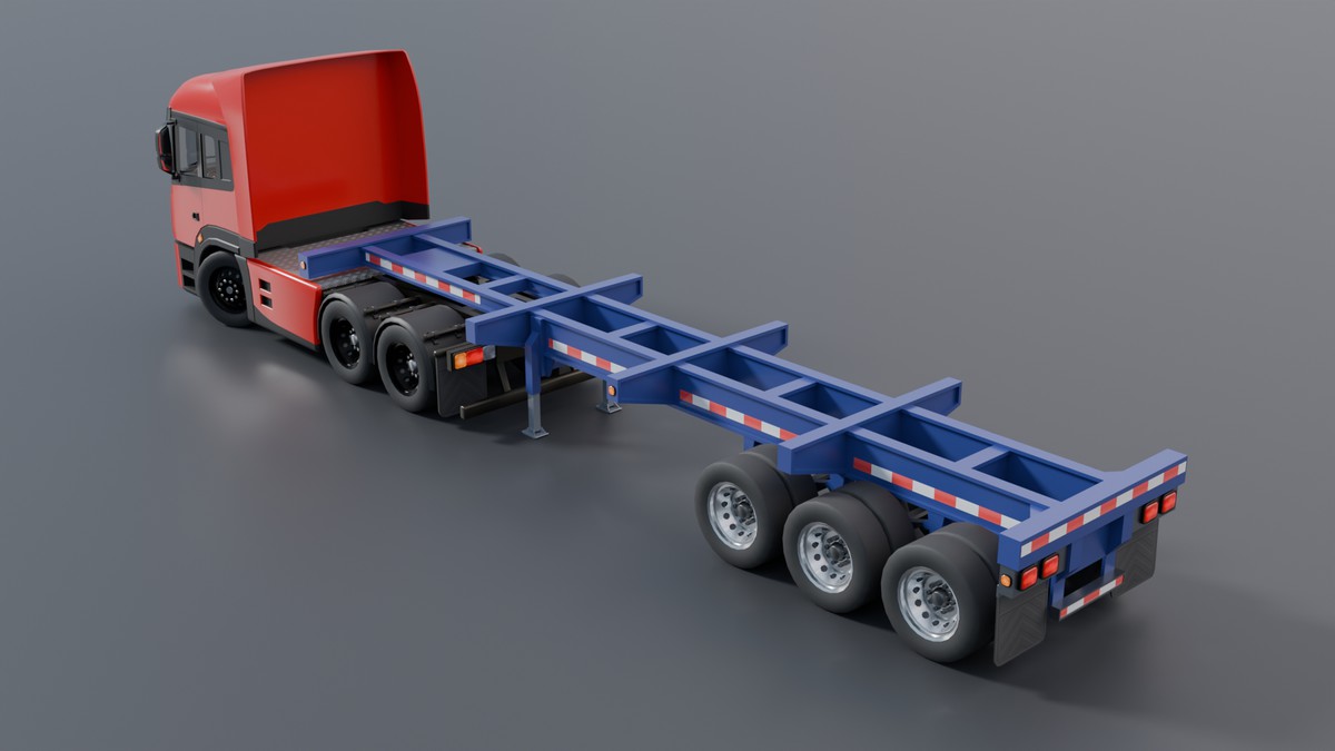 European Semi Truck + Container Trailer | Custom Logo, Openable Doors, Interior