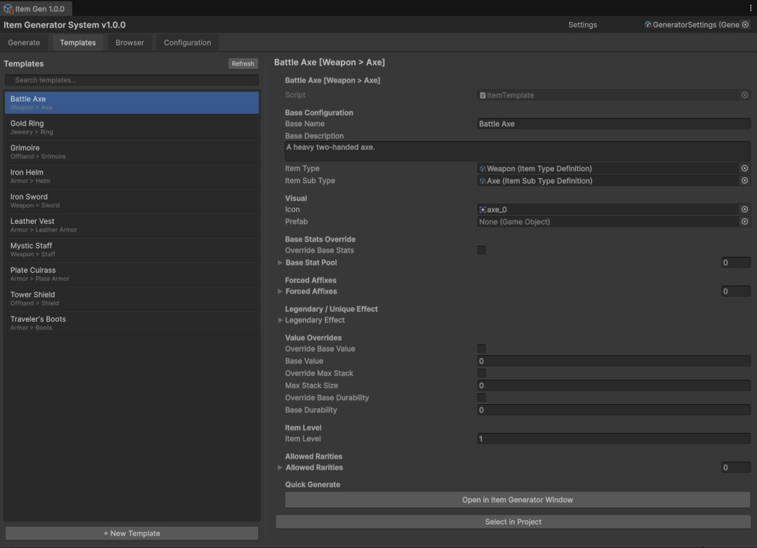 Item Generator System