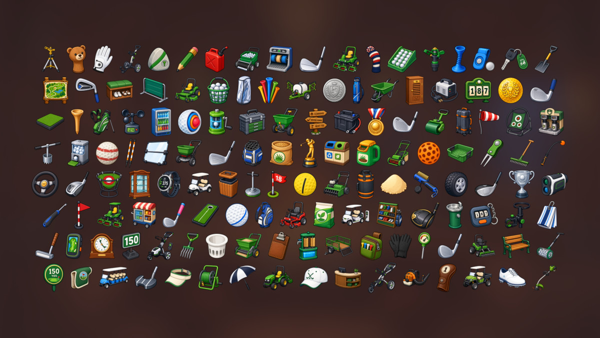 Golf Club Course Management Equipment Groundskeeping Icons Pack