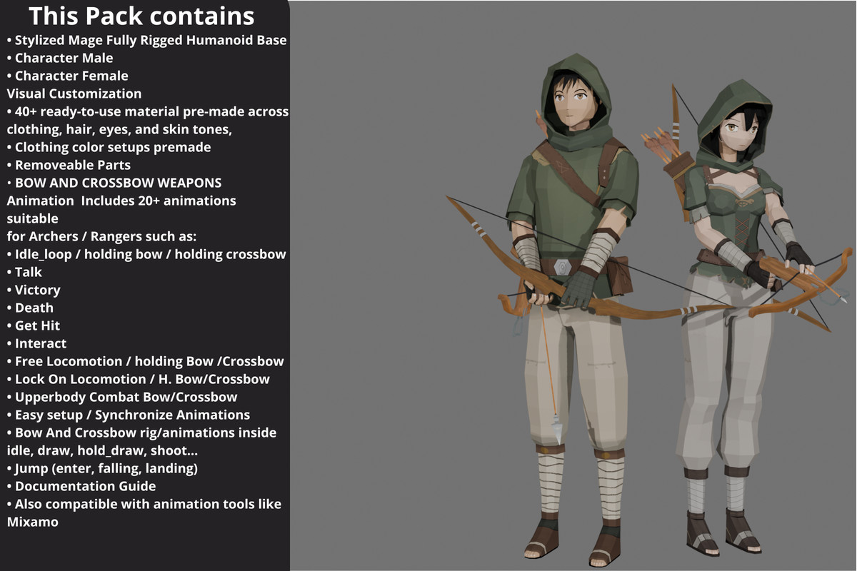 Stylized Archers Pack - Low Poly Characters, Animations, Weapons