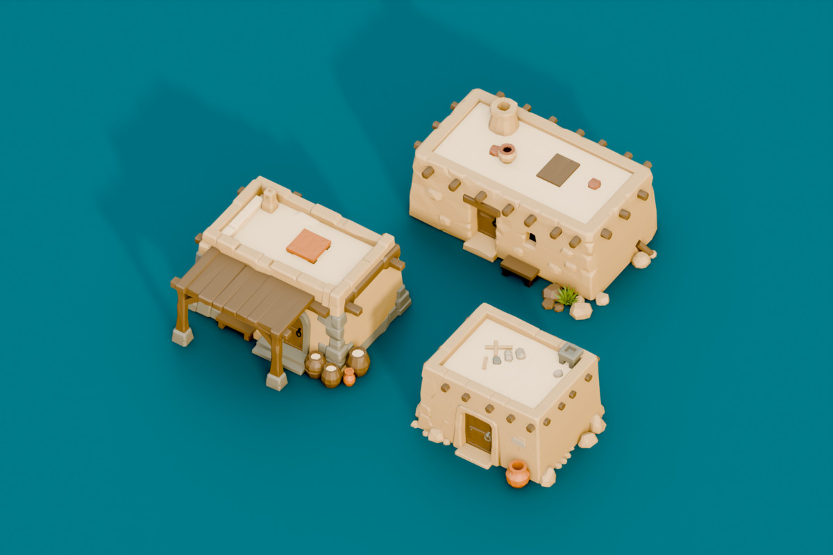 Low Poly Modular Medieval Houses Kit