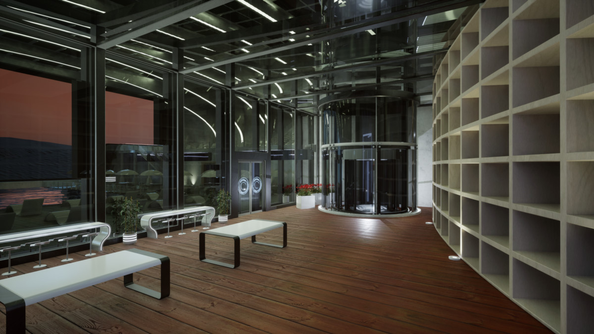 Futuristic Pool Lounge – Luxury Sci-Fi Environment