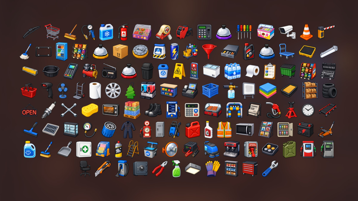 Gas Station Convenience Store Fuel Service Management Icons Pack