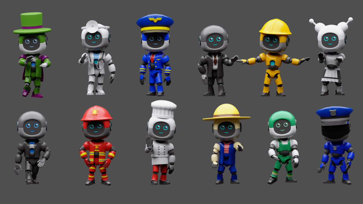 Сartoon robots 1 01 in professions costumes