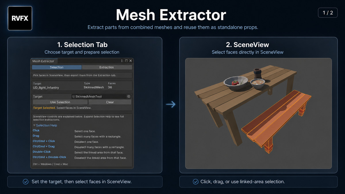RVFX Mesh Extractor – Face Selection & Mesh Separation
