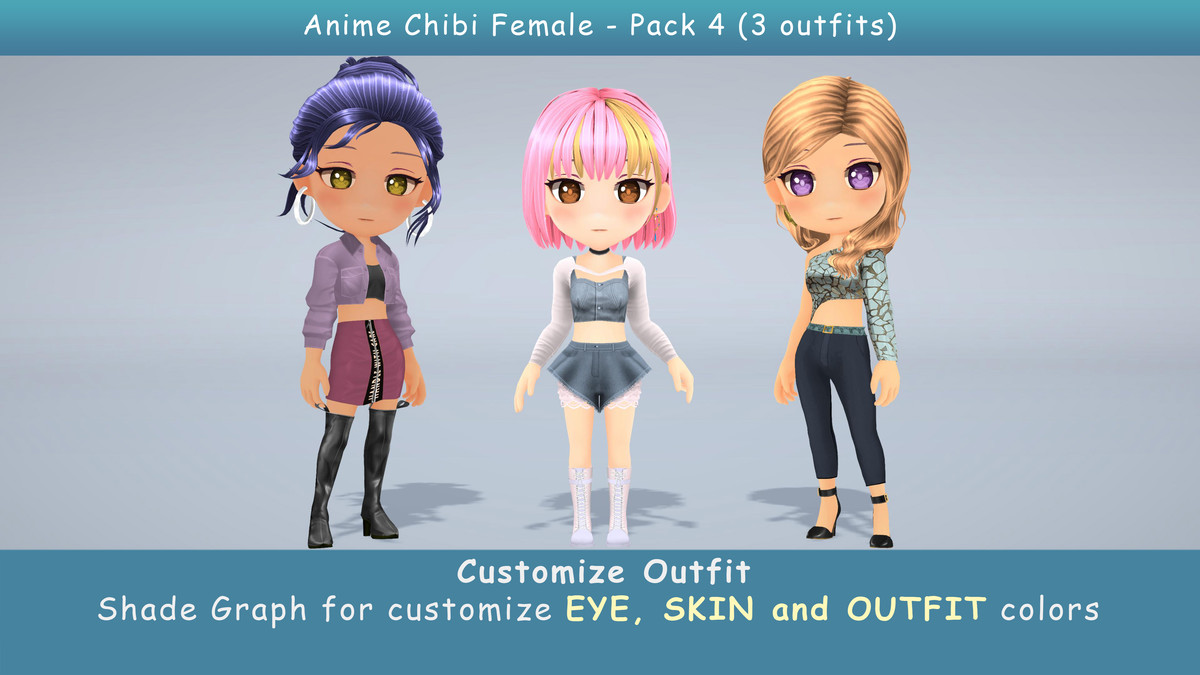Anime Chibi Female Dancer - Combo 4 (3 outfits)