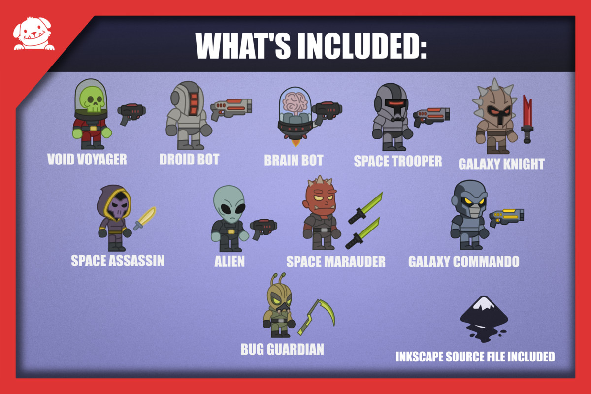2D Cartoon Sci-Fi Space Enemy Characters