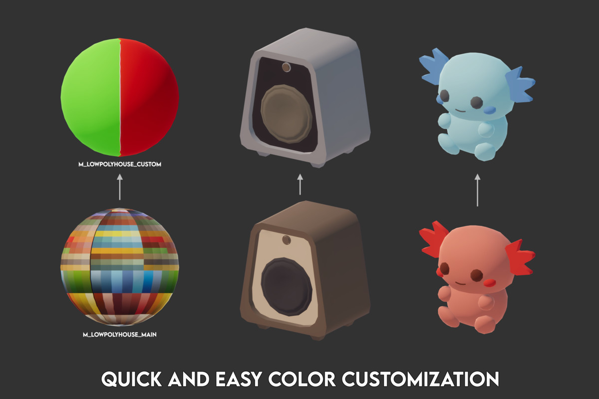 Low Poly Cartoon House Interior & Exterior