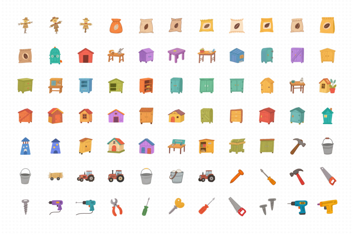 Cartoon 2D Farm Tools Icon Pack